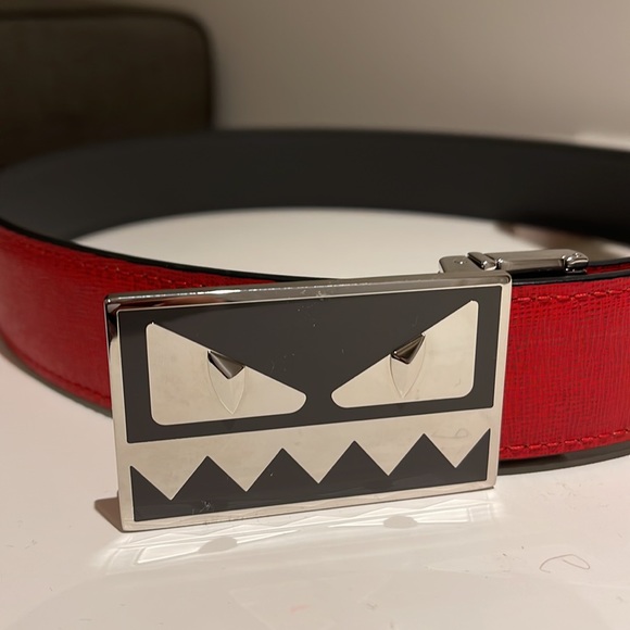 SOLD Authentic FENDI bug eye reversible belt (red/grey) - Picture 2 of 5